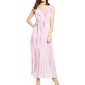 LEITH Lilac PINK BOUQUET Knife PLEAT Sleeveless RUFFLE Chiffon DRESS LG